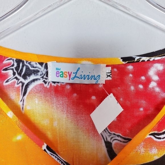 Easy Living Kaftan Womens XL Sea Life Print Longline Orange Pull-On Coverup XL - Picture 3 of 6